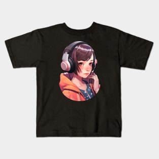 Cute headphone anime girl Kids T-Shirt